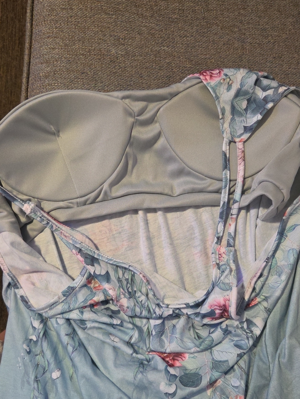 Light Blue Floral Spaghetti-Strap Women's Tank Top - Picture 9 of 11